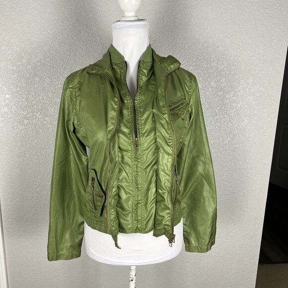 Paparazzi By Biz Size S Bomber Moto Jacket Lightweight Chartreuse Green - Picture 2 of 7